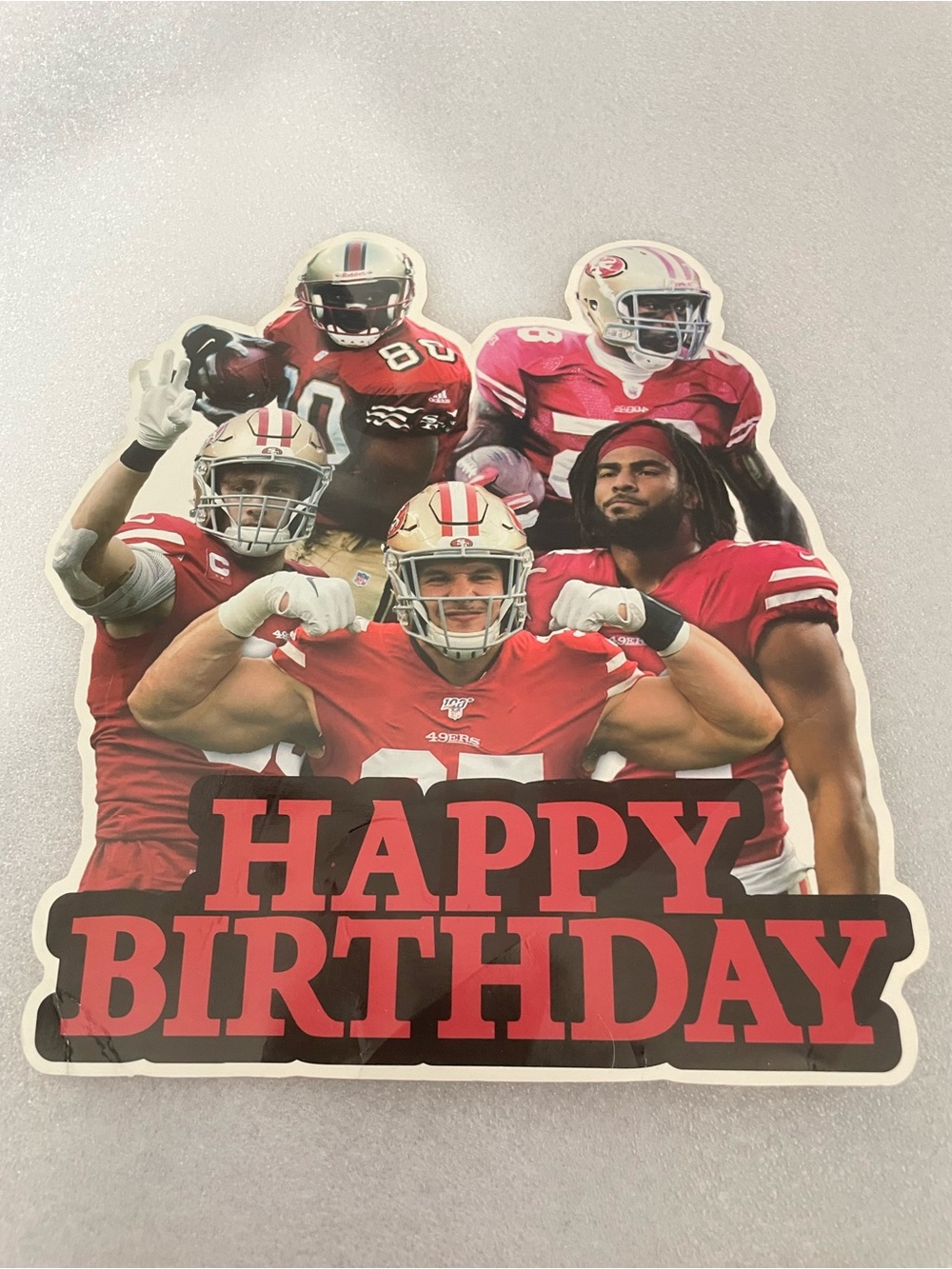 San Francisco 49ers "Happy Birthday" cake, topper, and cupcake toppers
